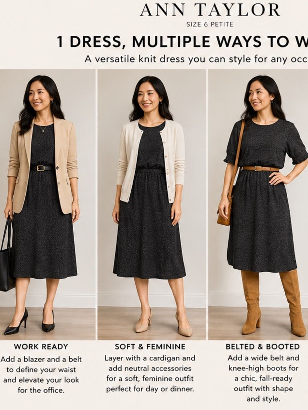 Ann Taylor Black Textured Midi Dress